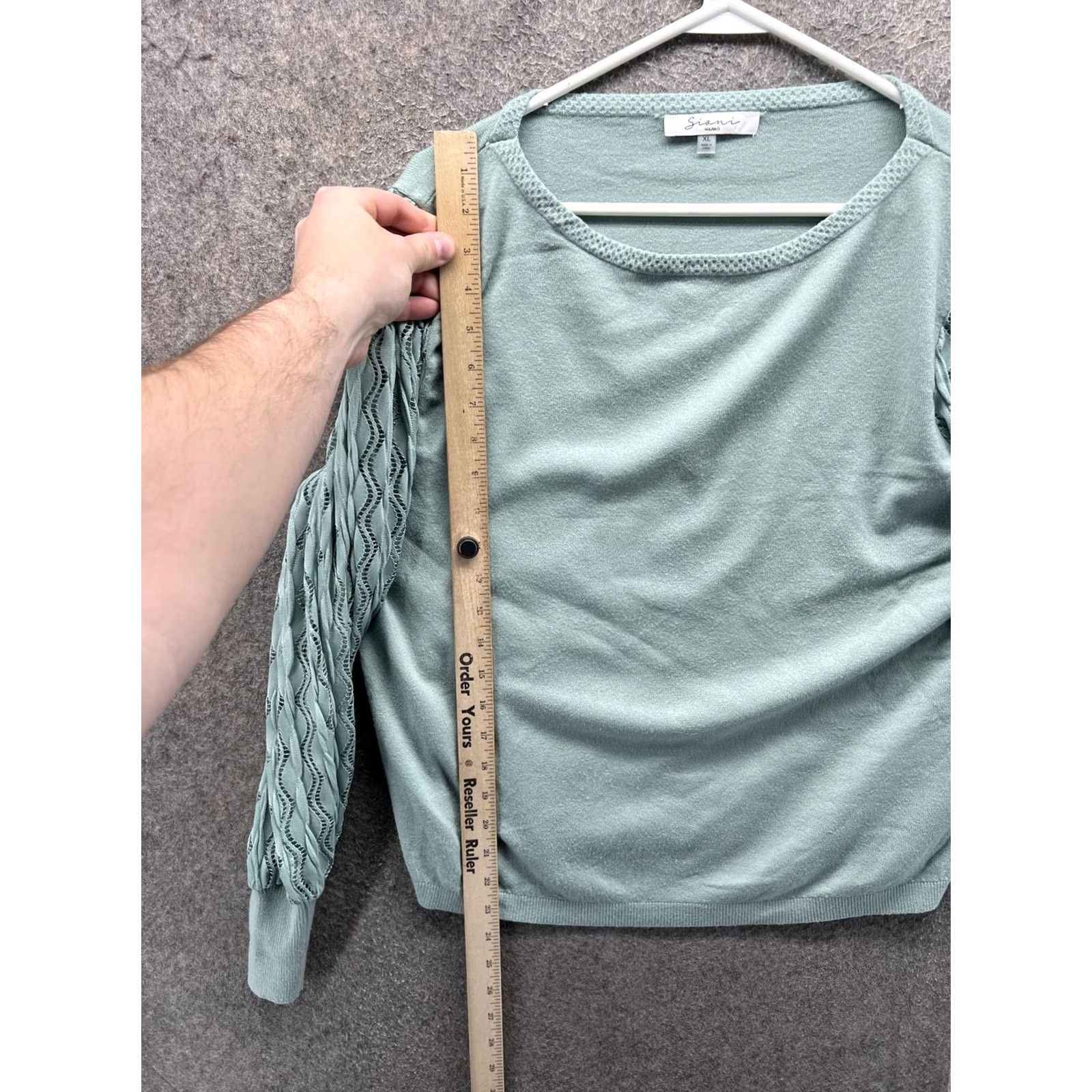 Vintage Sioni Sweater Womens XL Green Scoop Neck Sheer Balloon Sleeve Knit Pullover Size XL / US 12-14 / IT 48-50 - 5 Thumbnail