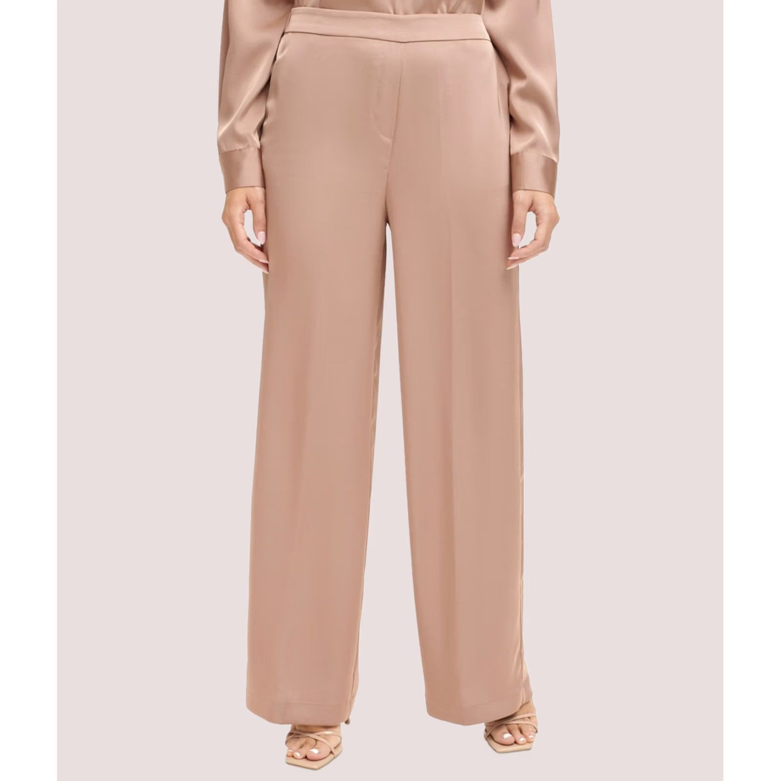 Calvin Klein VINTAGE? Calvin Klein Womens Pull On Satin Wide Leg Relaxed Casual Pants XL Beige Size 40" / US 18 - 1 Thumbnail