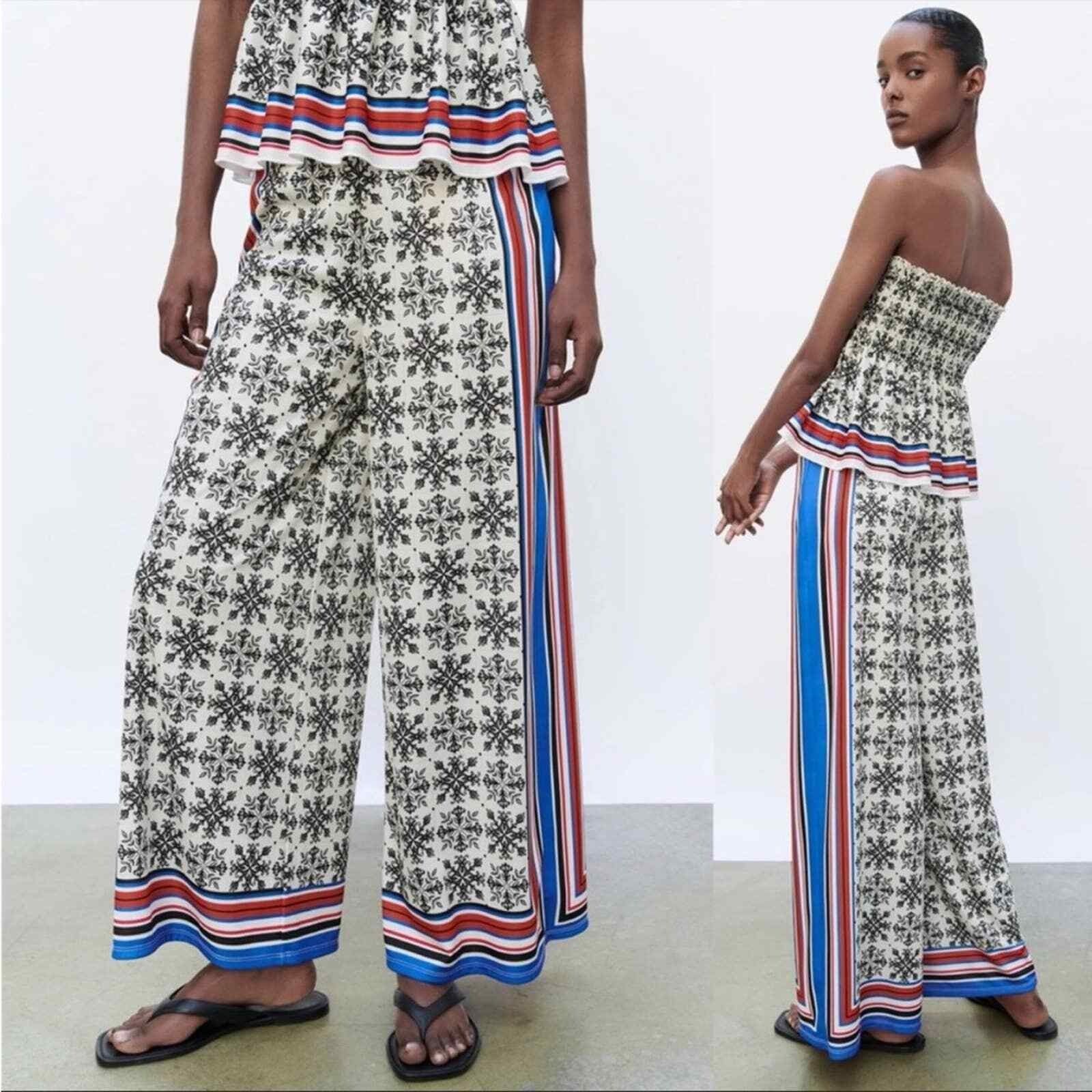 Zara Zara Contrast Striped Scarf Print Detail Pants Size 30" / US 8 / IT 44 - 2 Thumbnail
