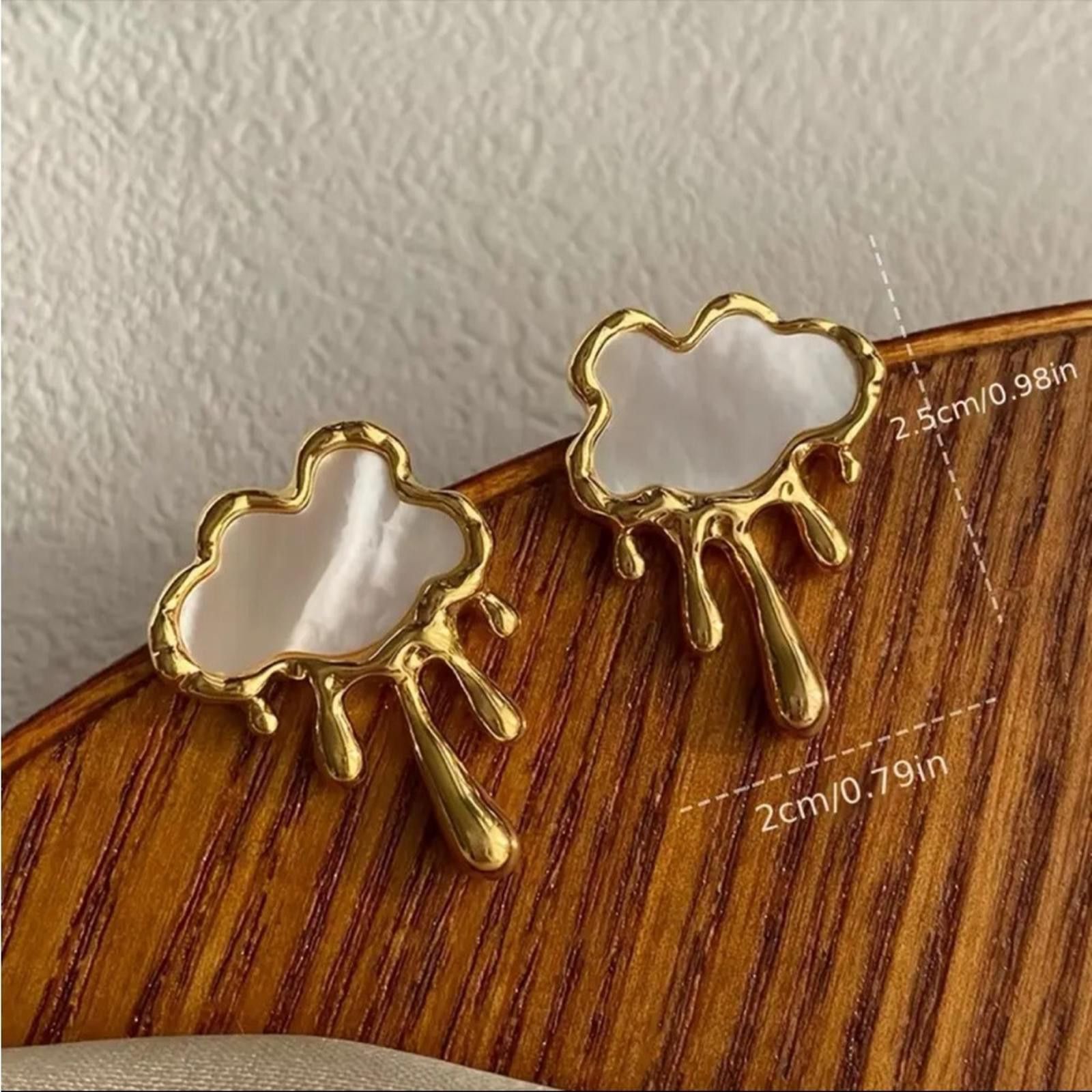 Designer Gold and White Cloud Earrings Stud Size ONE SIZE - 3 Thumbnail