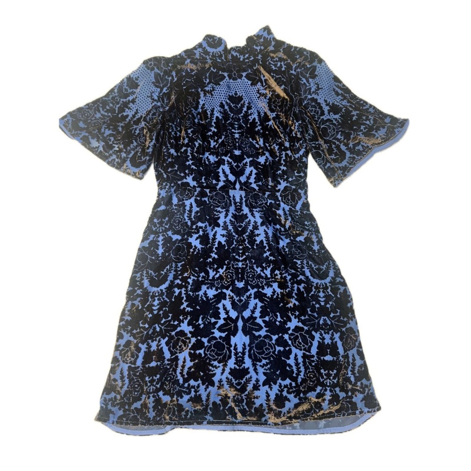 Anthropologie Anthropologie "BLK MOTIF" Velvet Burnout Mock Neck Bell Size S / US 4 / IT 40 - 7 Thumbnail