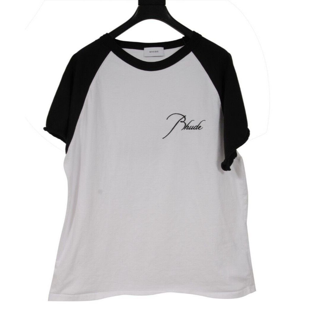 image of Rhude Logo Embroidered Raglan Cut T Shirt White Black, Men's (Size Small)