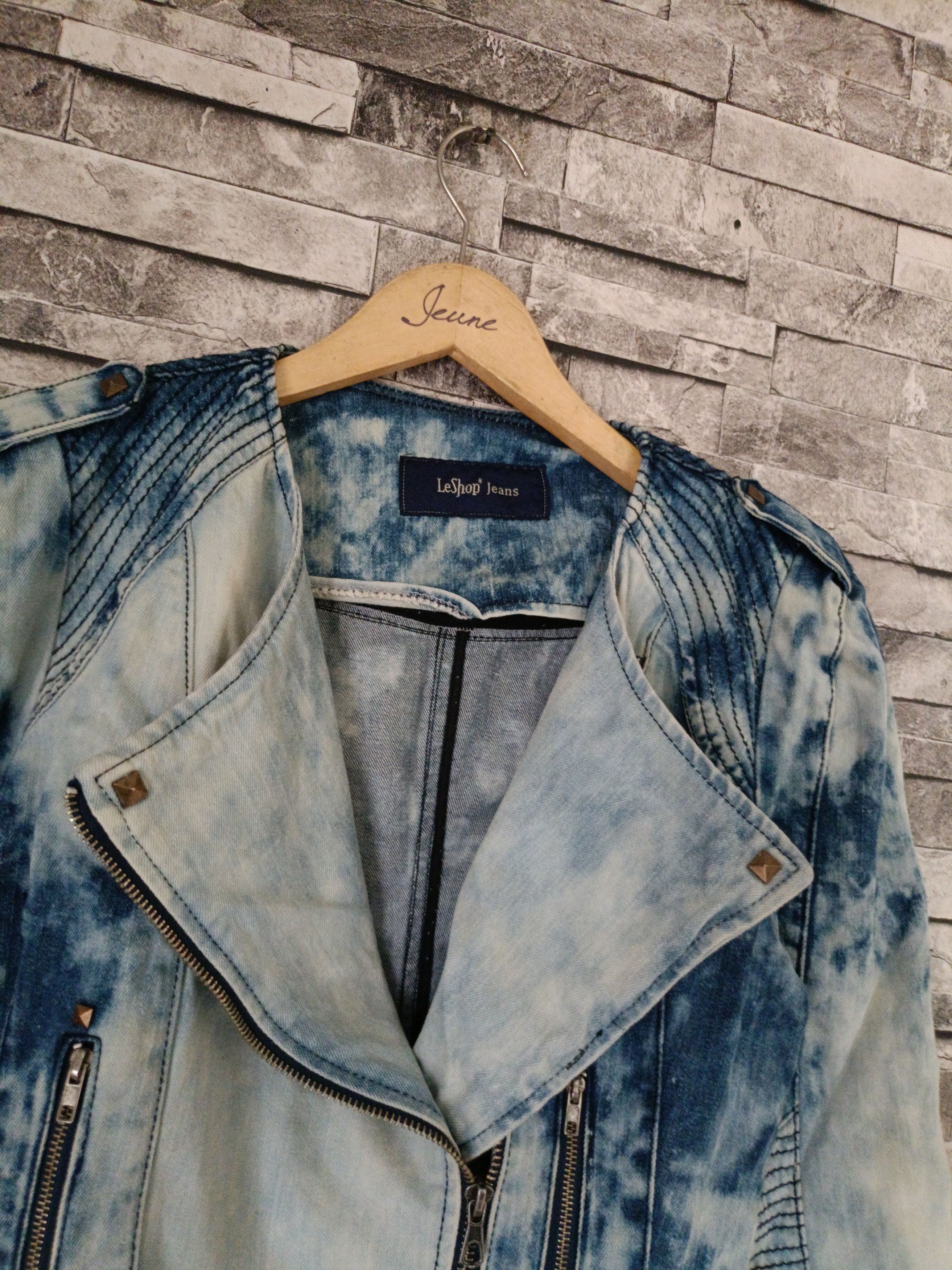 Japanese Brand Le shop crop top biker denim jacket Size L / US 10 / IT 46 - 2 Thumbnail
