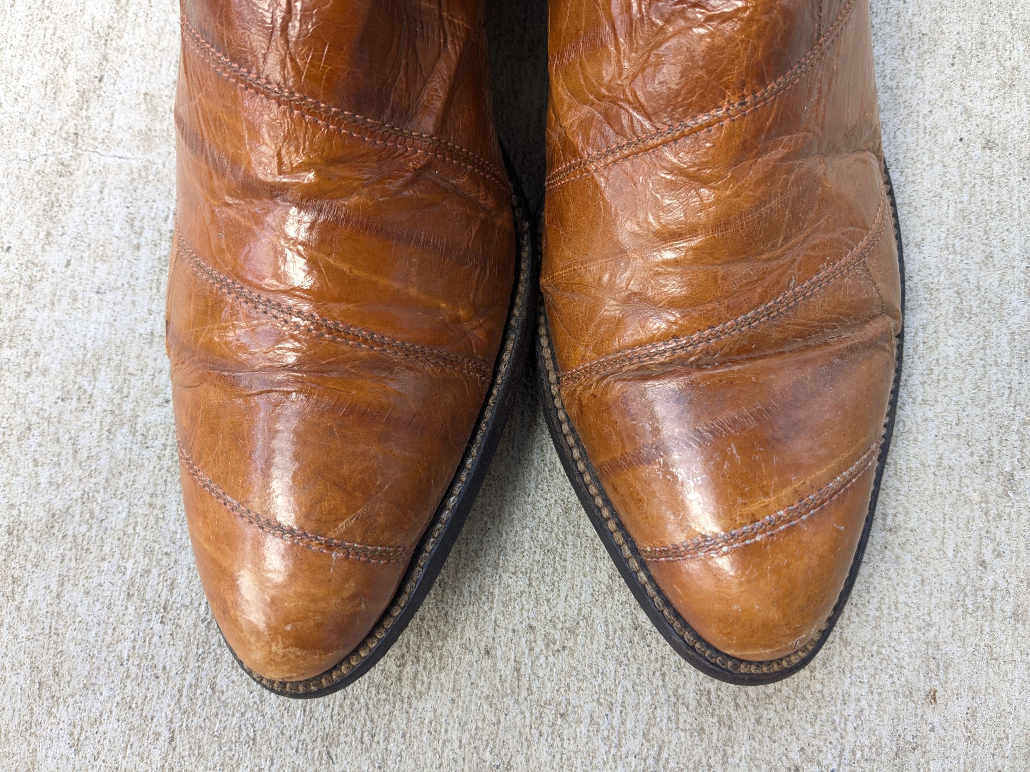 Genuine Leather Vintage Eel Cowboy Boots Brown 10.5 Western Botas Mexico Size US 10.5 / EU 43-44 - 3 Thumbnail