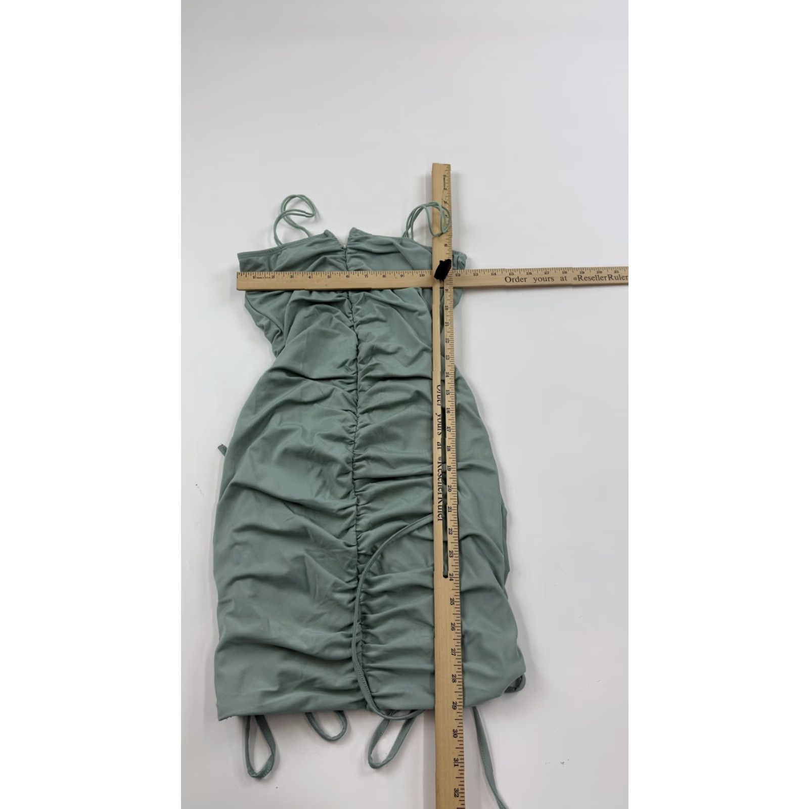 Vintage Blossom Dress Womens 8 Green Ruched Bodycon Mini Adjustable Straps Summer Party Dress Size M / US 6-8 / IT 42-44 - 6 Thumbnail