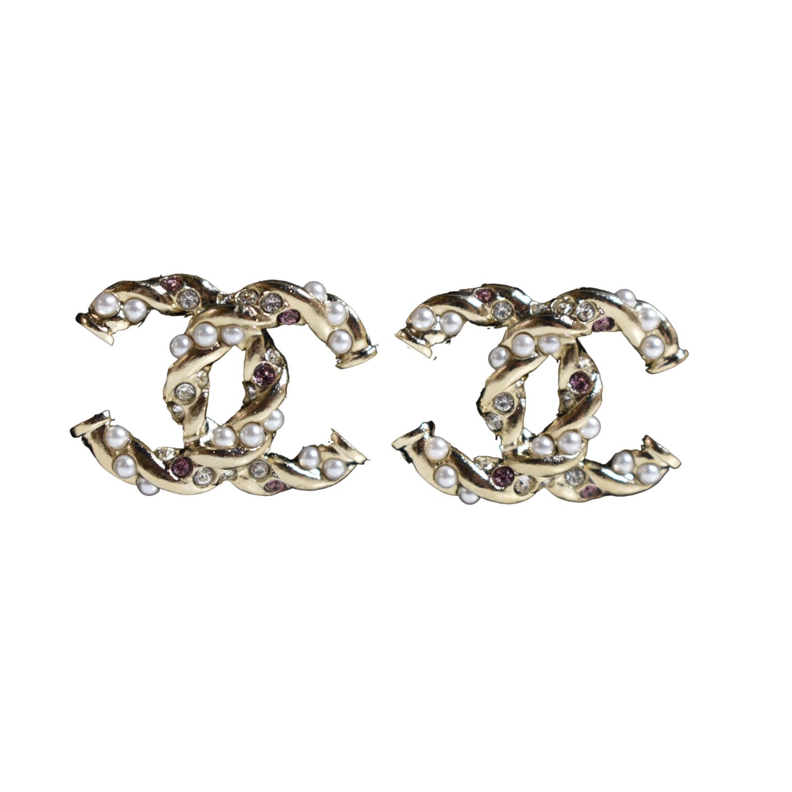 Chanel Chanel Gold Pearl Crystal Classic Statement Stud Earrings Size ONE SIZE - 1 Thumbnail
