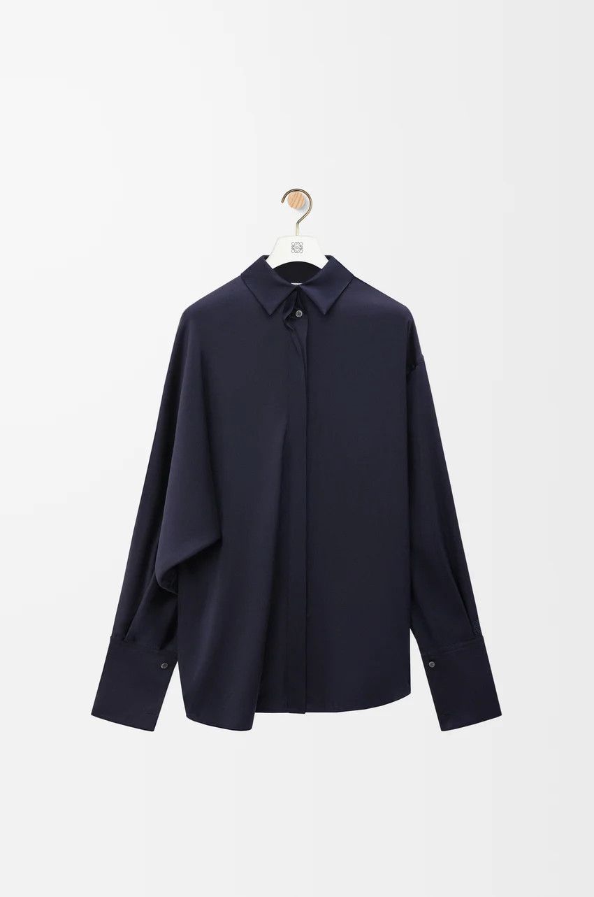 Loewe o1loc1c0525 Draped Shirt in Silk in Navy Blue Size XS / US 0-2 / IT 36-38 - 1 Thumbnail