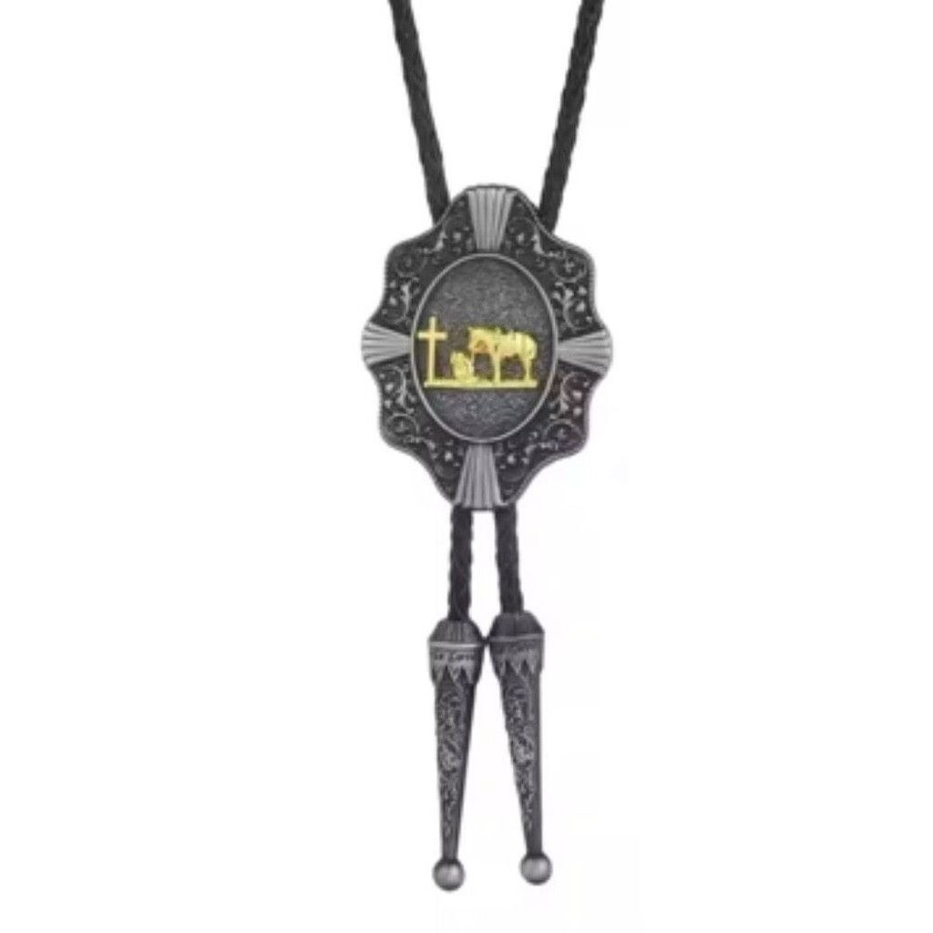 Other Western Oval Concho Bolo Tie Mens Thank God For Cowboys Size ONE SIZE - 2 Thumbnail