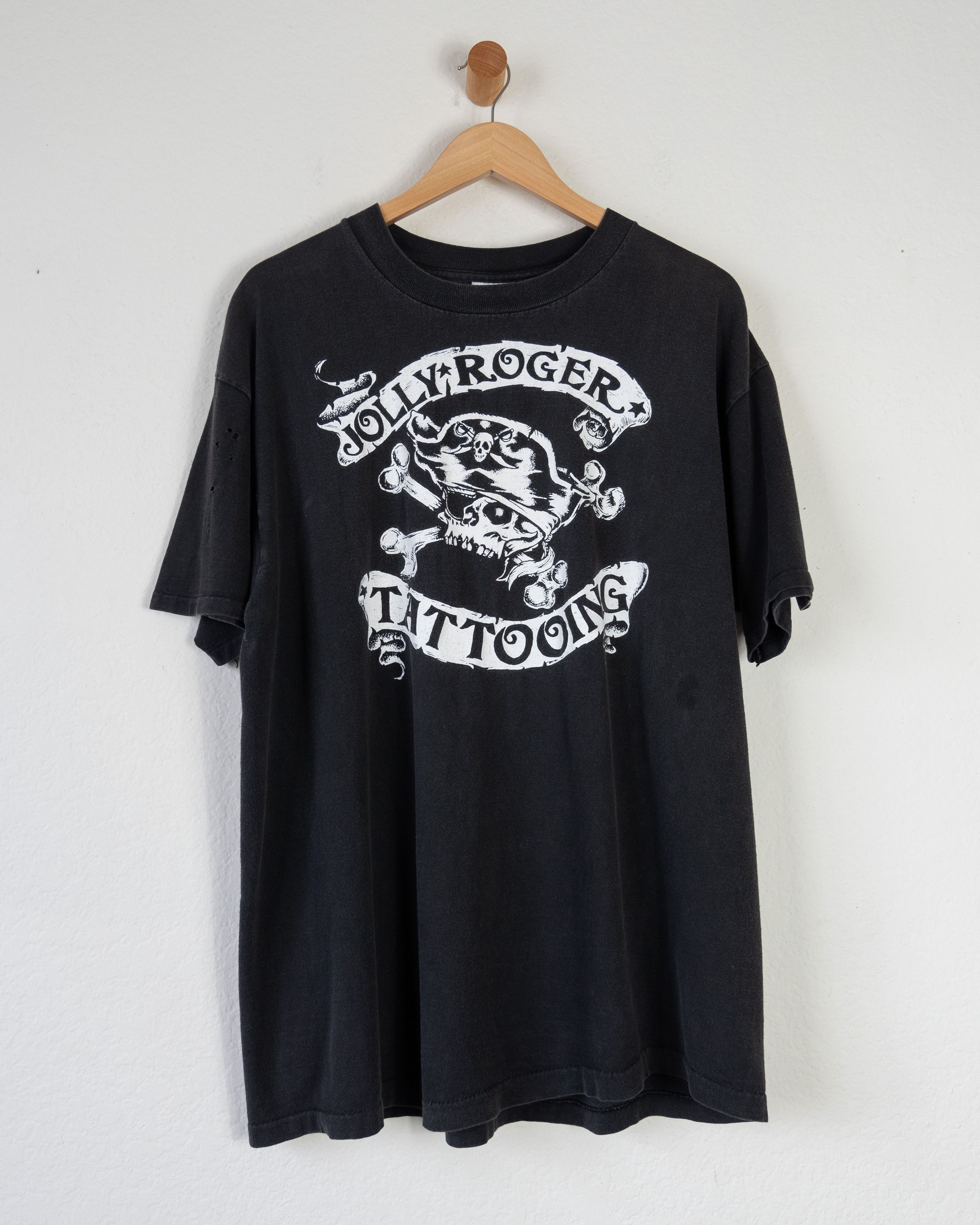 Vintage 90s Vintage Jolly Roger Tattoo Shop Faded Black T Shirt Grailed