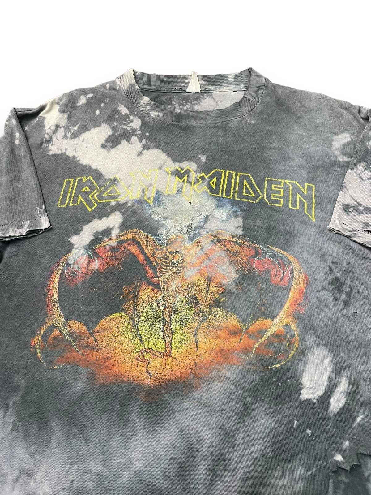 image of Band Tees x Iron Maiden Vintage Iron Maiden Fear Of The Dark Tour 92 Thrashed Shirt in Tie Dye (Siz
