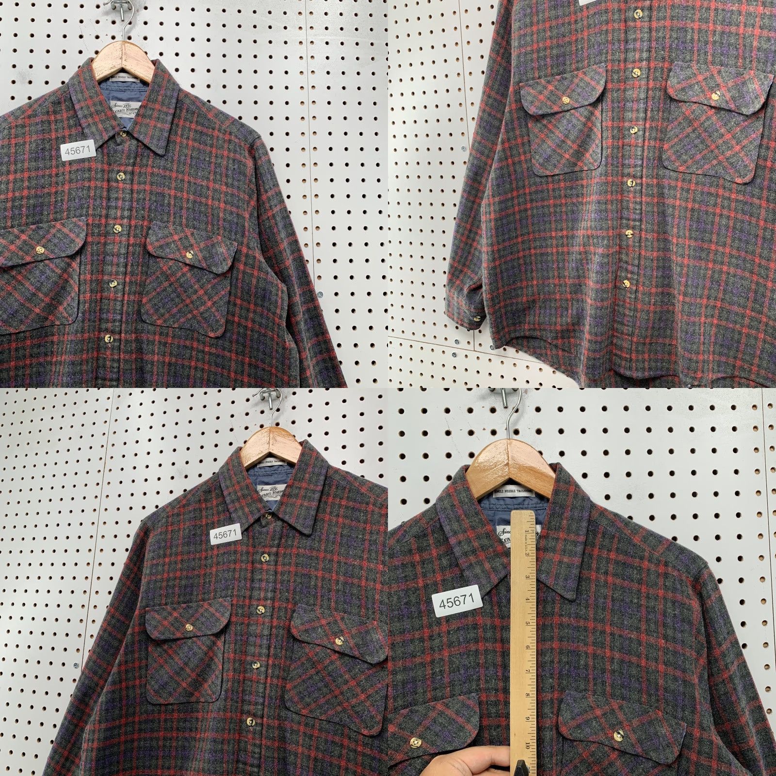 Sears VINTAGE Sears Roebuck Wool Flannel Shirt Mens L Red Gray Plaid Size US L / EU 52-54 / 3 - 8 Thumbnail