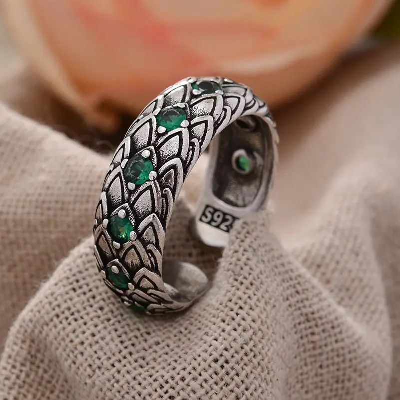 Jewelry Retro Snake Scales Green Crystal Ring Size ONE SIZE - 2 Thumbnail