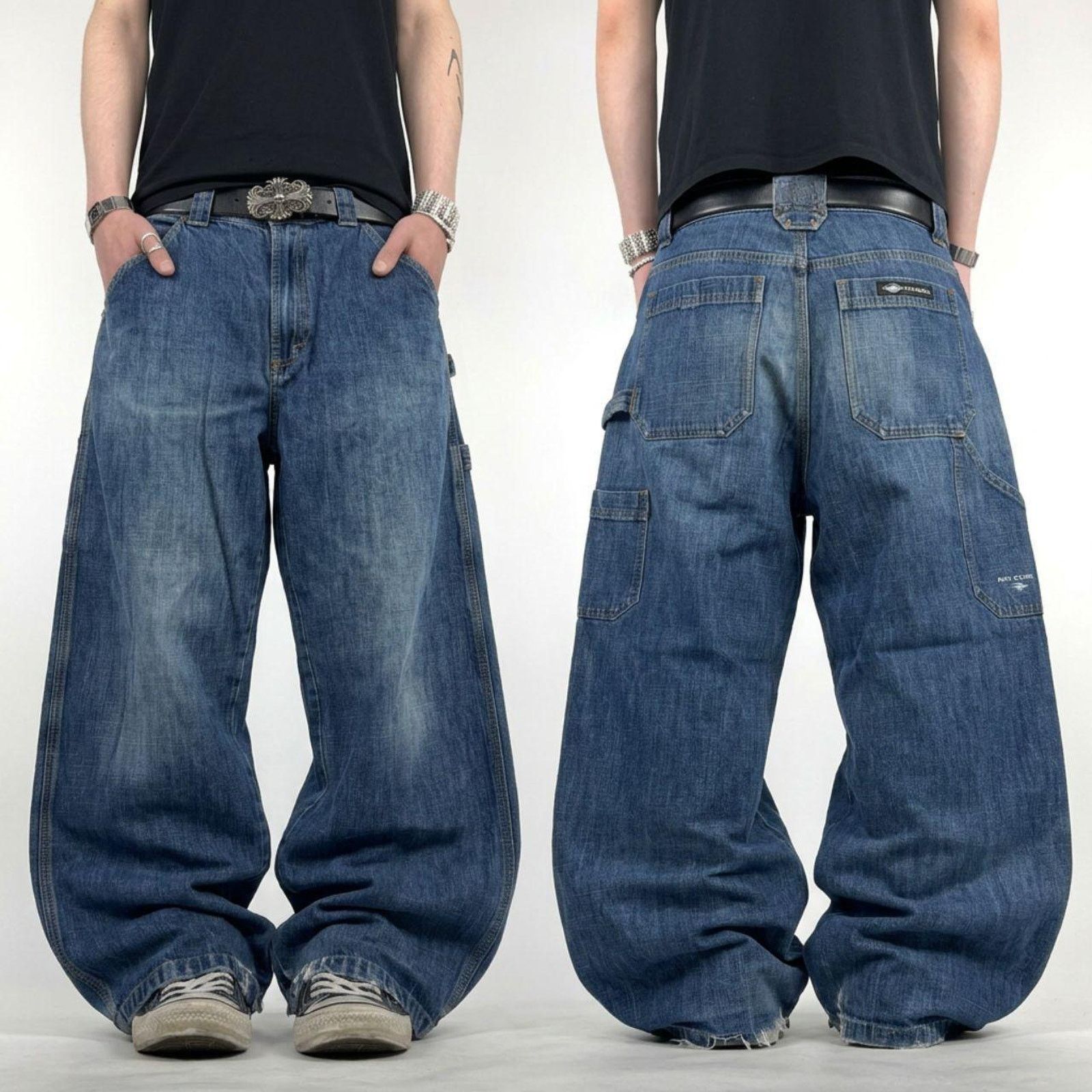 JNCO Vintage 90's Jnco Tribal CROWN Black Denim RAVER SKATER Wide
