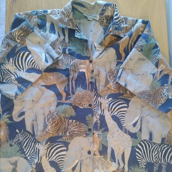 Vintage Vintage Lady Caribou Jungle Animal Zebra Hawaiian Shirt Size XS / US 0-2 / IT 36-38 - 2 Thumbnail