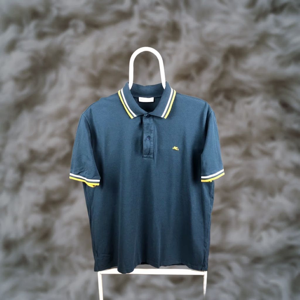Etro ETRO Polo Shirt Men S Dark Blue Cotton Jersey Solid Embroidered Logo Short Sleeve Collared Button Classic Regular Size Size US S / EU 44-46 / 1 - 1 Thumbnail