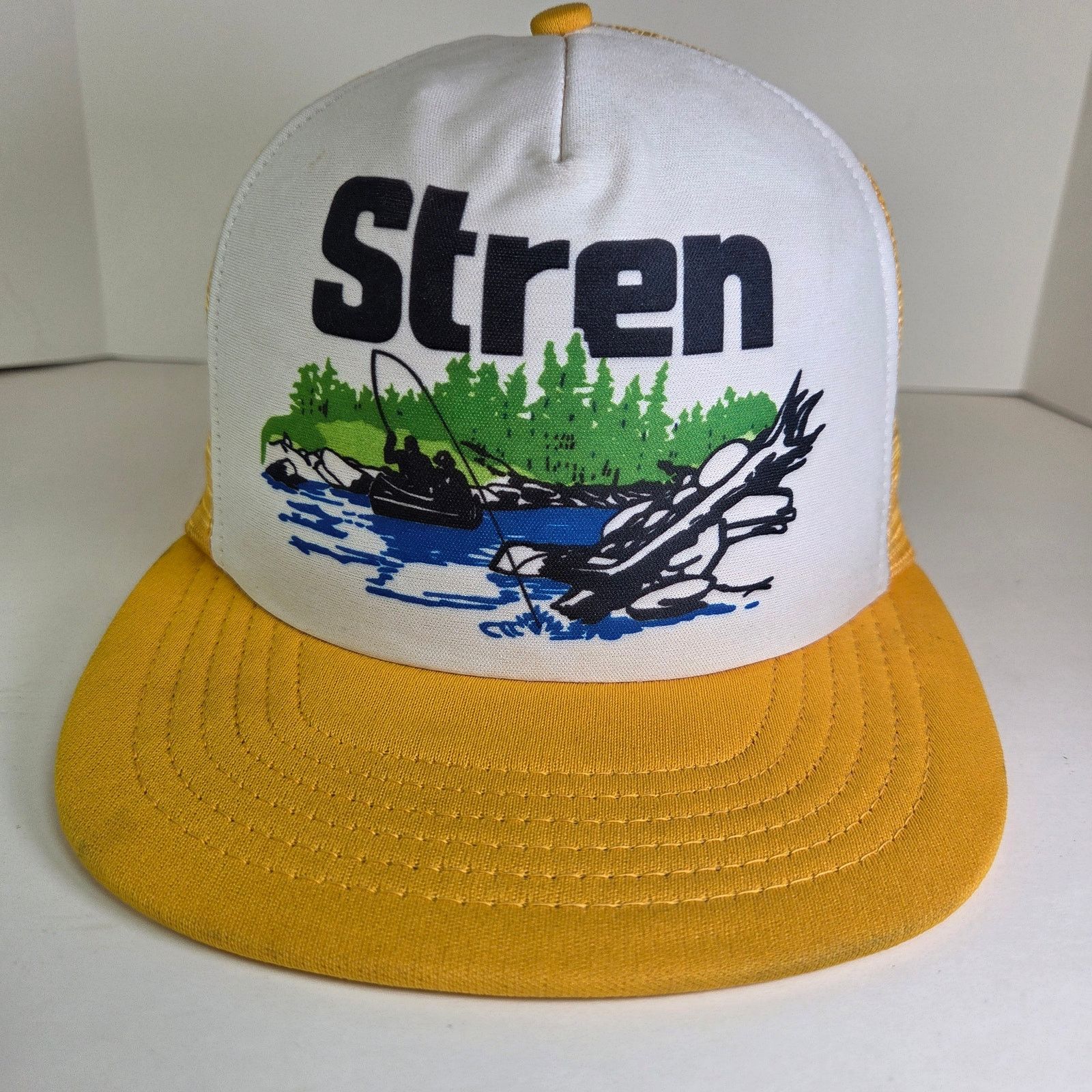 Other Vintage Stren Fishing Trucker Hat USA Yellow White S-M Size ONE SIZE - 1 Thumbnail