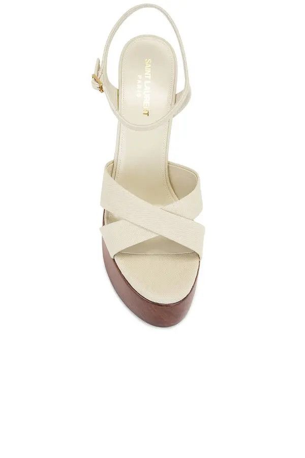 Saint Laurent Paris o1bcso1str0526 Bianca Platform Sandals in Beige Size US 7.5 / IT 37.5 - 3 Thumbnail