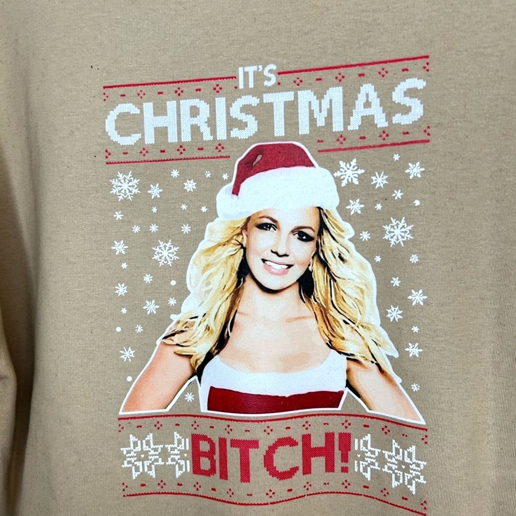 Vintage UNISEX Britney Spears ITS CHRISTMAS B*TCH XMAS ESSENTIAL TAN HOODIE XL NWOT Hoodie Adults Unisex Tan Christmas 90s Theme Mens Womens Girls Size XL / US 12-14 / IT 48-50 - 2 Thumbnail