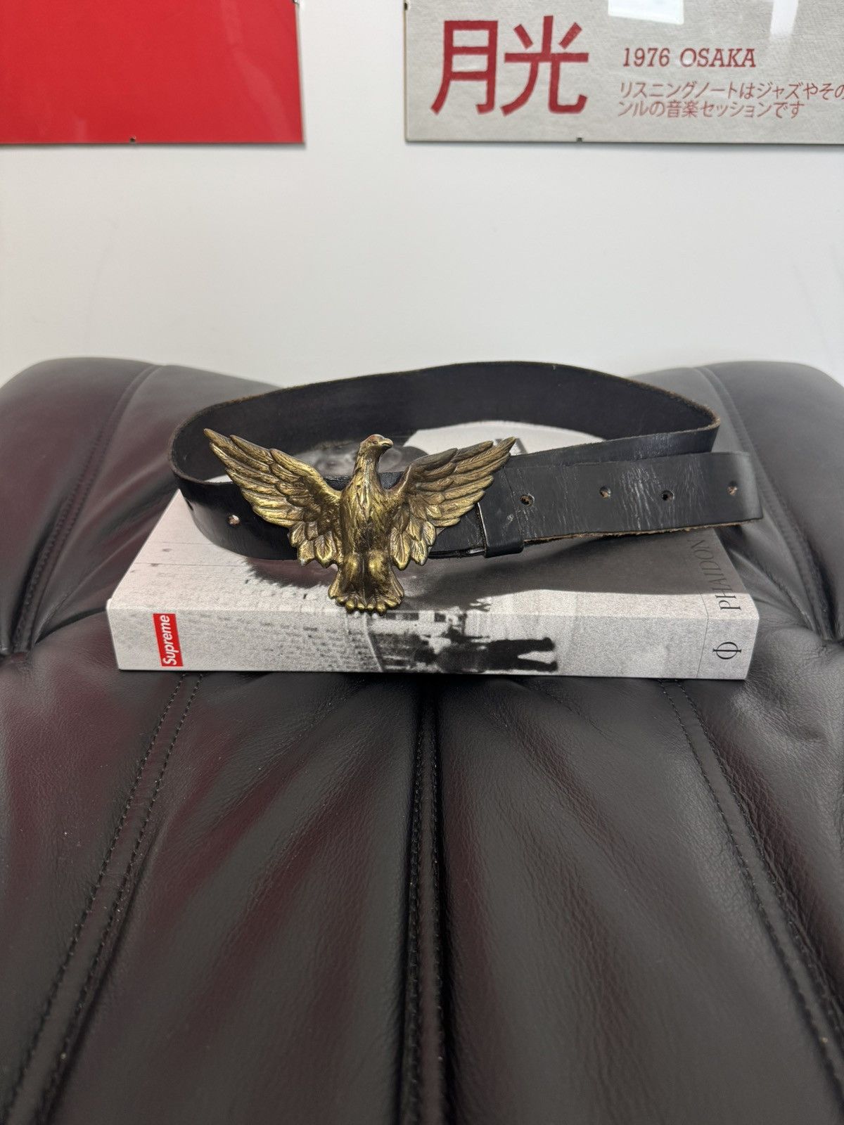 Vintage Vintage Drip Black Leather Belt Hype Eagle Bird Silver Rare Size ONE SIZE - 1 Thumbnail