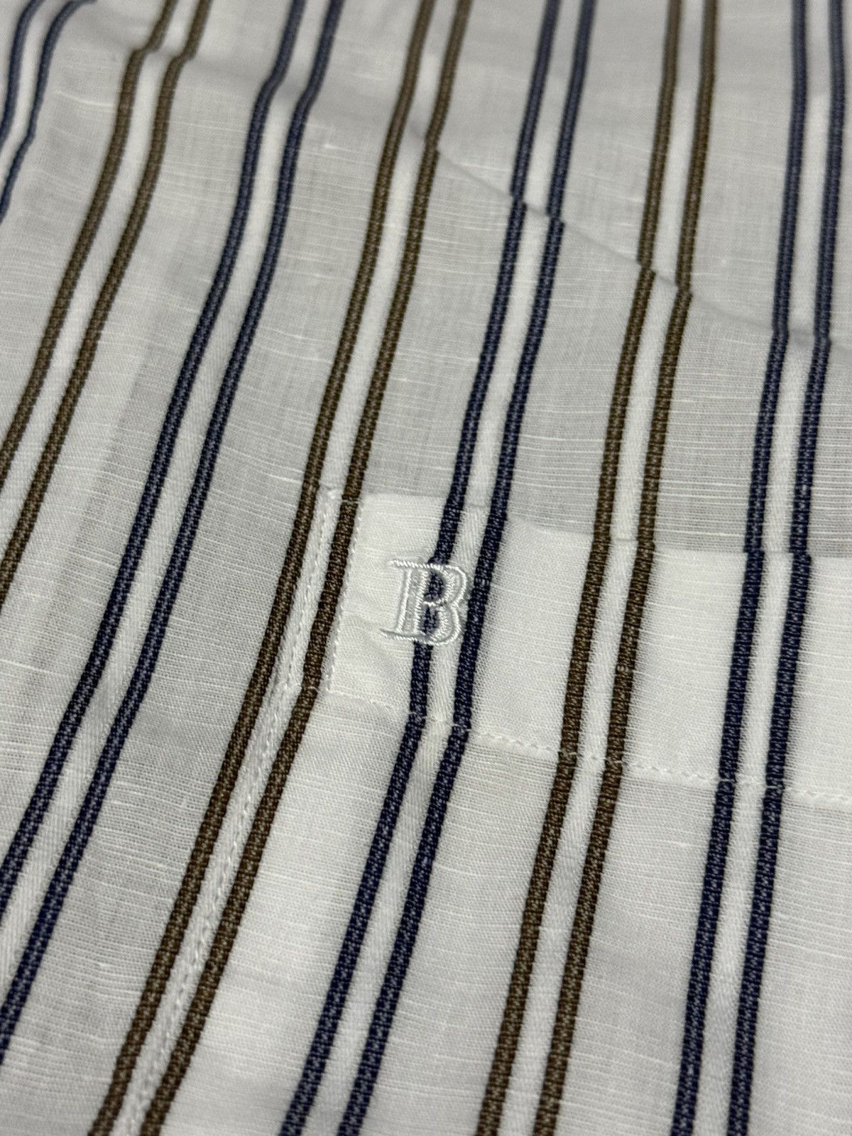 Balmain Balmain linen shirt buttons up pocket B logo striped Size US M / EU 48-50 / 2 - 2 Thumbnail