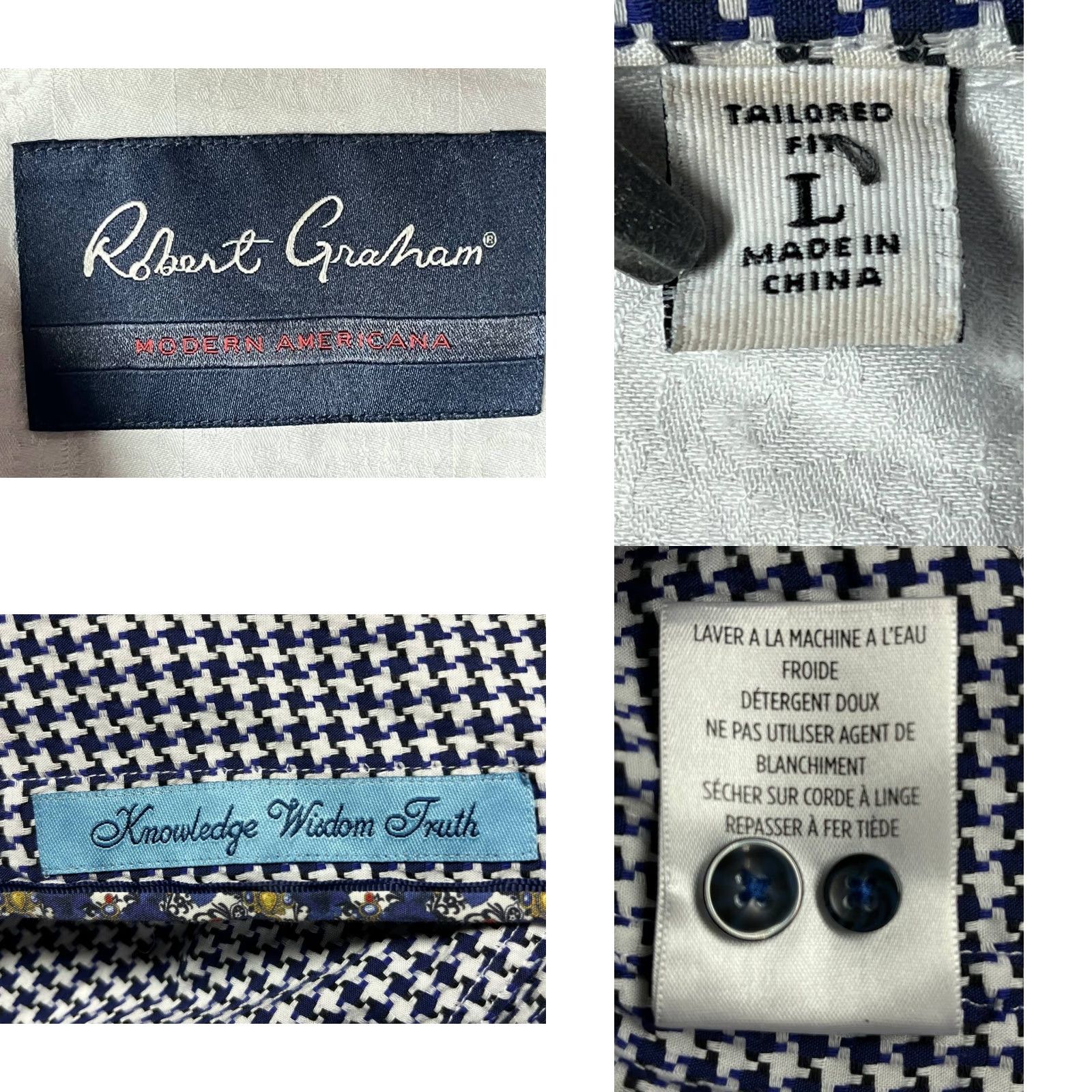 Robert Graham Robert Graham Shirt Button-Up Long Sleeve Men L Blue Houndstooth Button-Down Collar Size US L / EU 52-54 / 3 - 8 Thumbnail