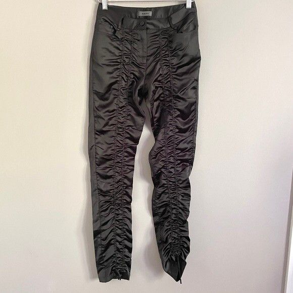 Other Ruve Loe Black Satin Ruched Skinny Slim Pants - S Size 28" / US 6 / IT 42 - 3 Thumbnail