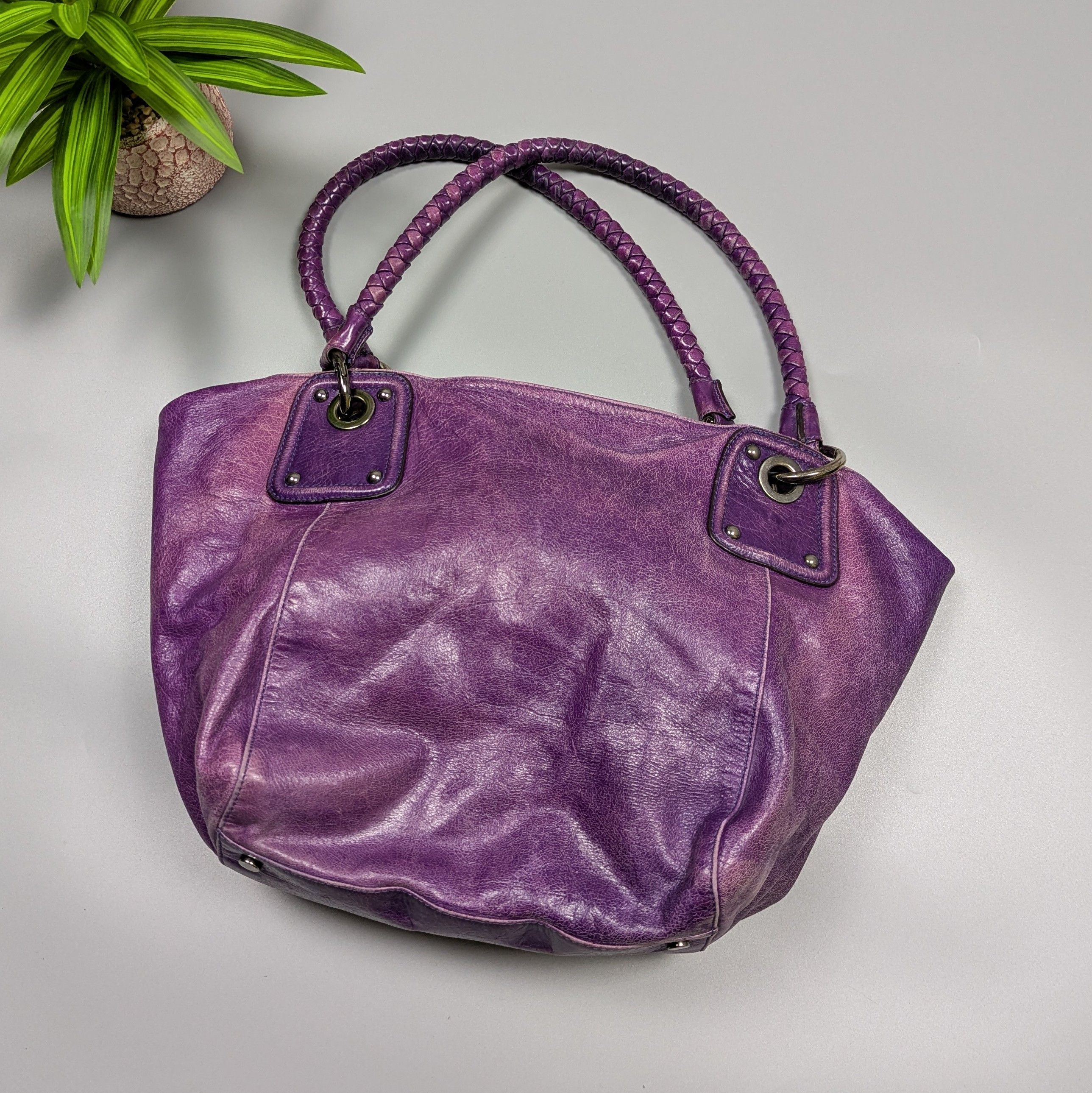Vintage ABRO Archive Vintage Y2K Purple Distressed Leather Handbag Size ONE SIZE - 2 Thumbnail