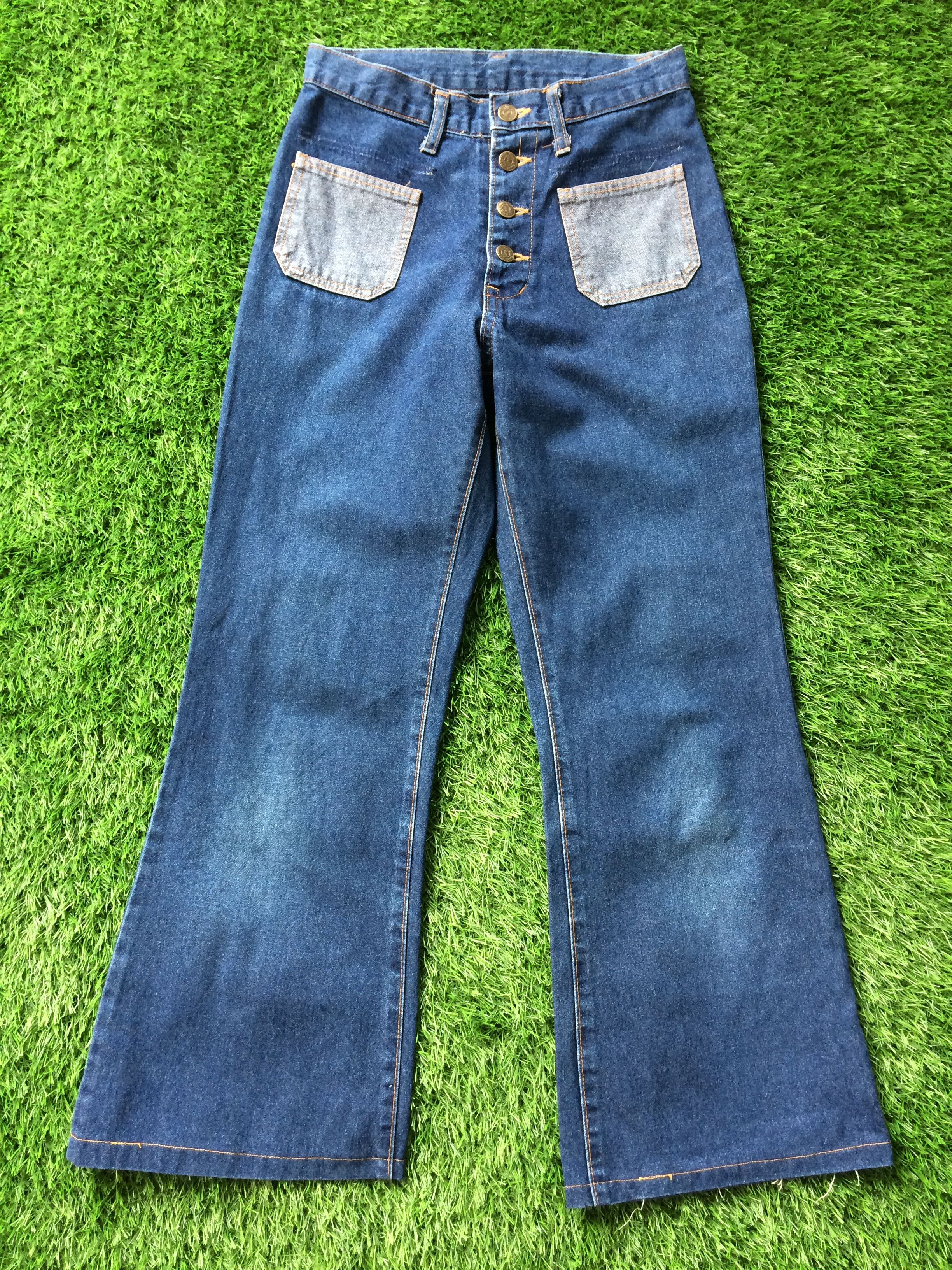 image of Archival Clothing x Jean Japanese Sailor Colorblock Denim Jeans D-708 in Blue Denim, Women's (Size 