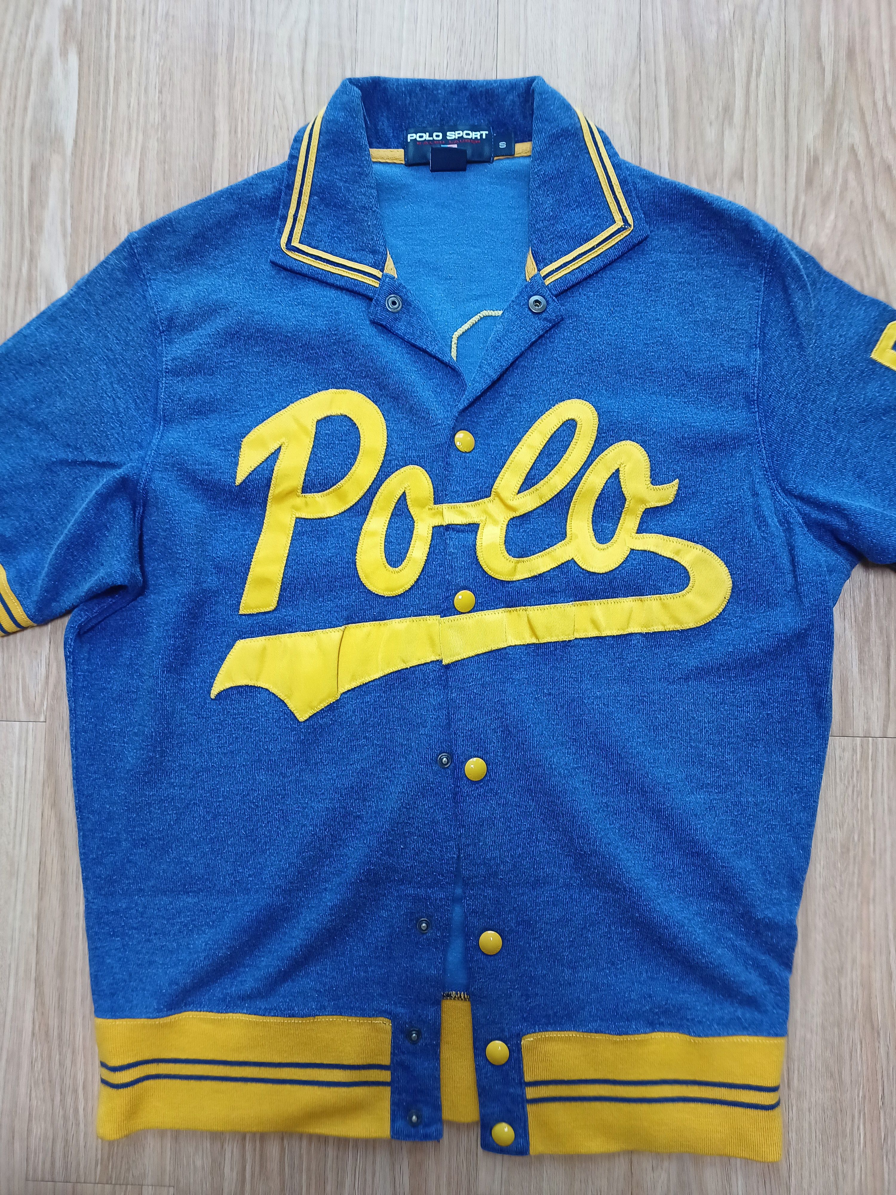 image of Polo Ralph Lauren Polo Sport Script Jersey Baseball Shirt Rl Ralph Laurent in Blue Yellow (Size Sma