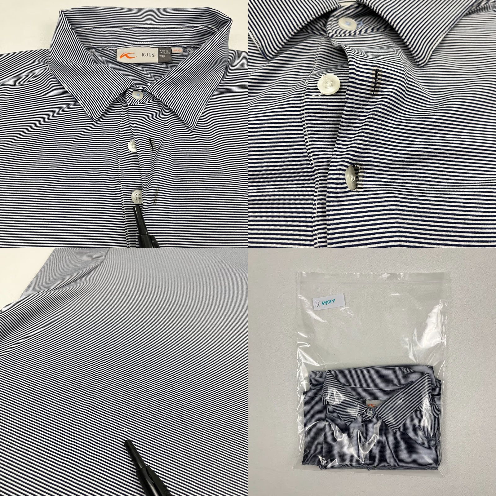KJUS KJUS Golf Polo Shirt Mens Large White Black Stripe Golf Performance Stretch Polo Shirt Mens L Multicolor Logo Pattern Sports Casual Activewear Shirt Size US L / EU 52-54 / 3 - 8 Thumbnail