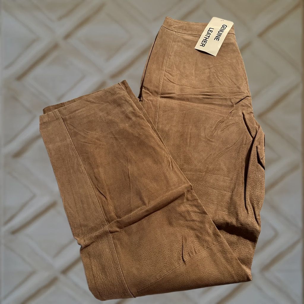 Vintage Chadwicks Brown Leather Pants Size 12 Tall High Rise Straight Leg Classic NWT Size 34" / US 12 / IT 48 - 1 Thumbnail
