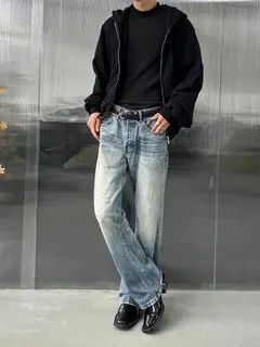 VIBE Washed vintage irregular ripped Y2K baggy jeans Size US 32 / EU 48 - 6 Thumbnail