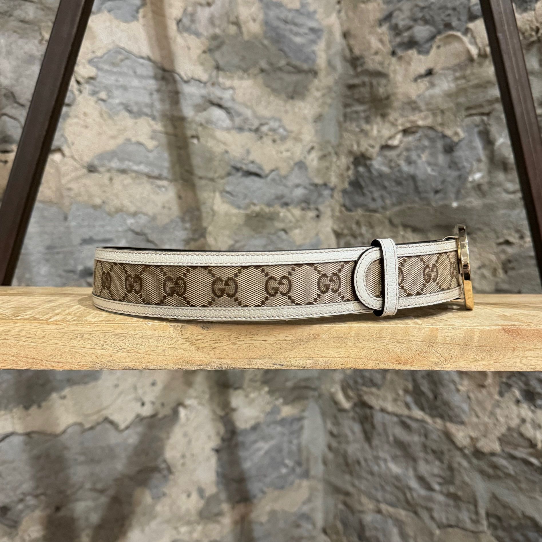 Gucci Gucci Ivory Trim Beige Canvas Interlocking GG Buckle Belt Size ONE SIZE - 8 Thumbnail