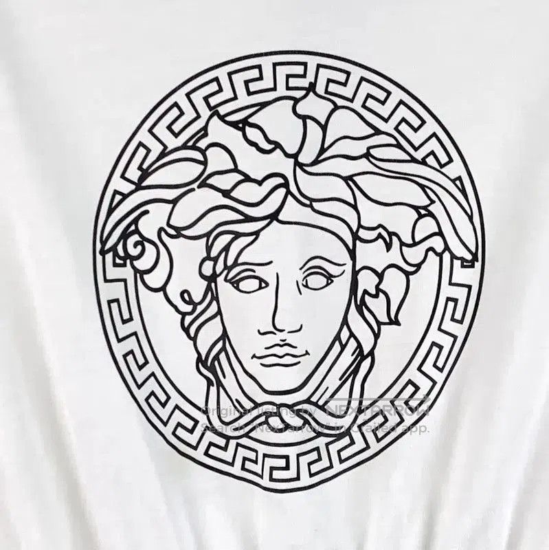 Versace Versace White Cotton Dress with Print Skirt . Size L / US 10 / IT 46 - 4 Thumbnail