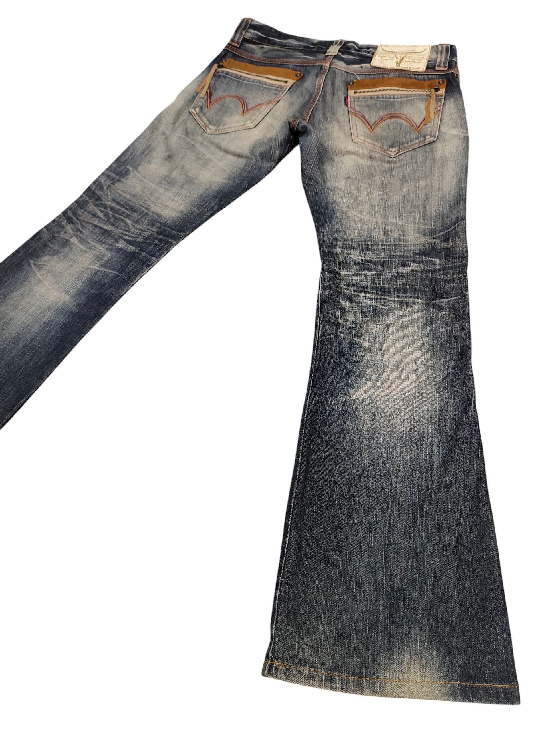 If Six Was Nine Flare Jeans 90s Edwin Cowboy Clawmark Distress Denim Bootcut Size US 33 - 1 Thumbnail