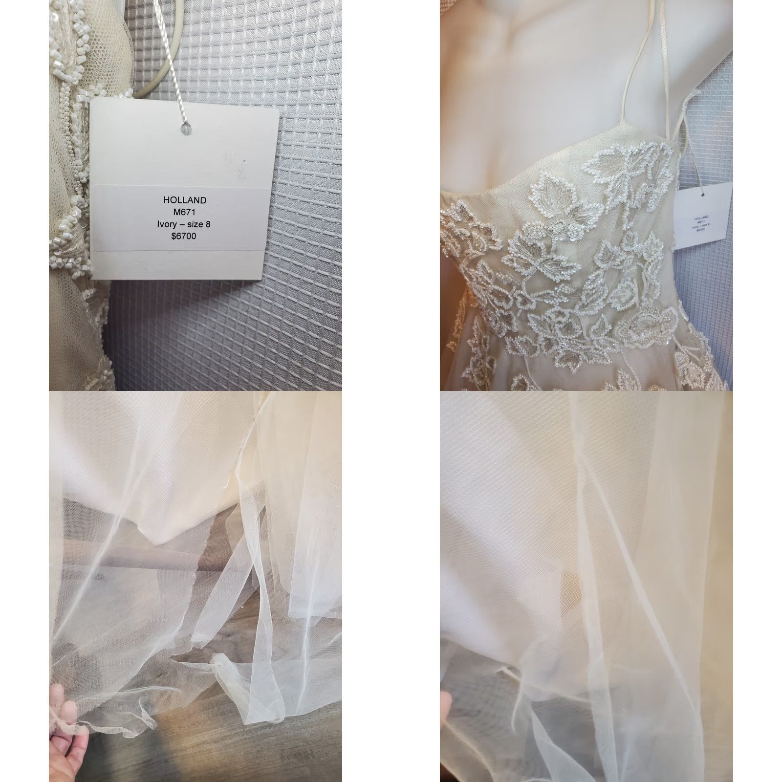 Vintage Nouvelle Amsale Hand Beaded Tulle Embellished Ivory Wedding Dress Size 8 700 Size ONE SIZE - 9 Thumbnail