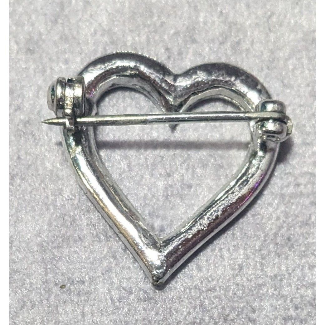 Other Vintage Open Heart Rhinestone Silver Tone Brooch Size ONE SIZE - 5 Thumbnail