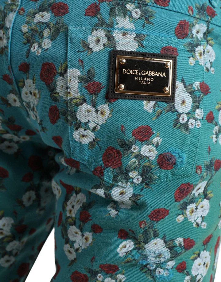 Dolce & Gabbana o1y0125 Floral Print Logo Jeans in Blue Size US 32 / EU 48 - 4 Thumbnail