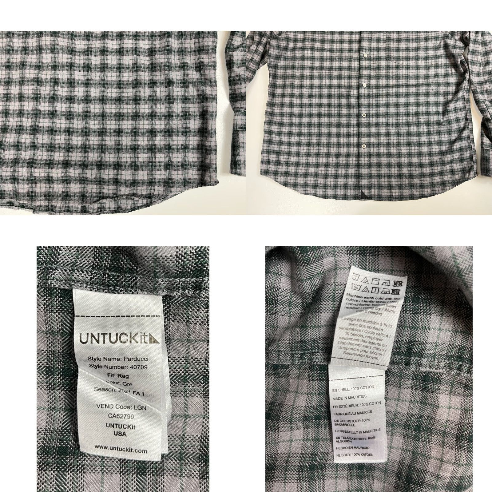 UNTUCKit UNTUCKit Men’s Parducci Button-Up Shirt Plaid XL Gray Cotton Flannel Long Sleeve Casual Classic Preppy Mens Size US XL / EU 56 / 4 - 8 Thumbnail