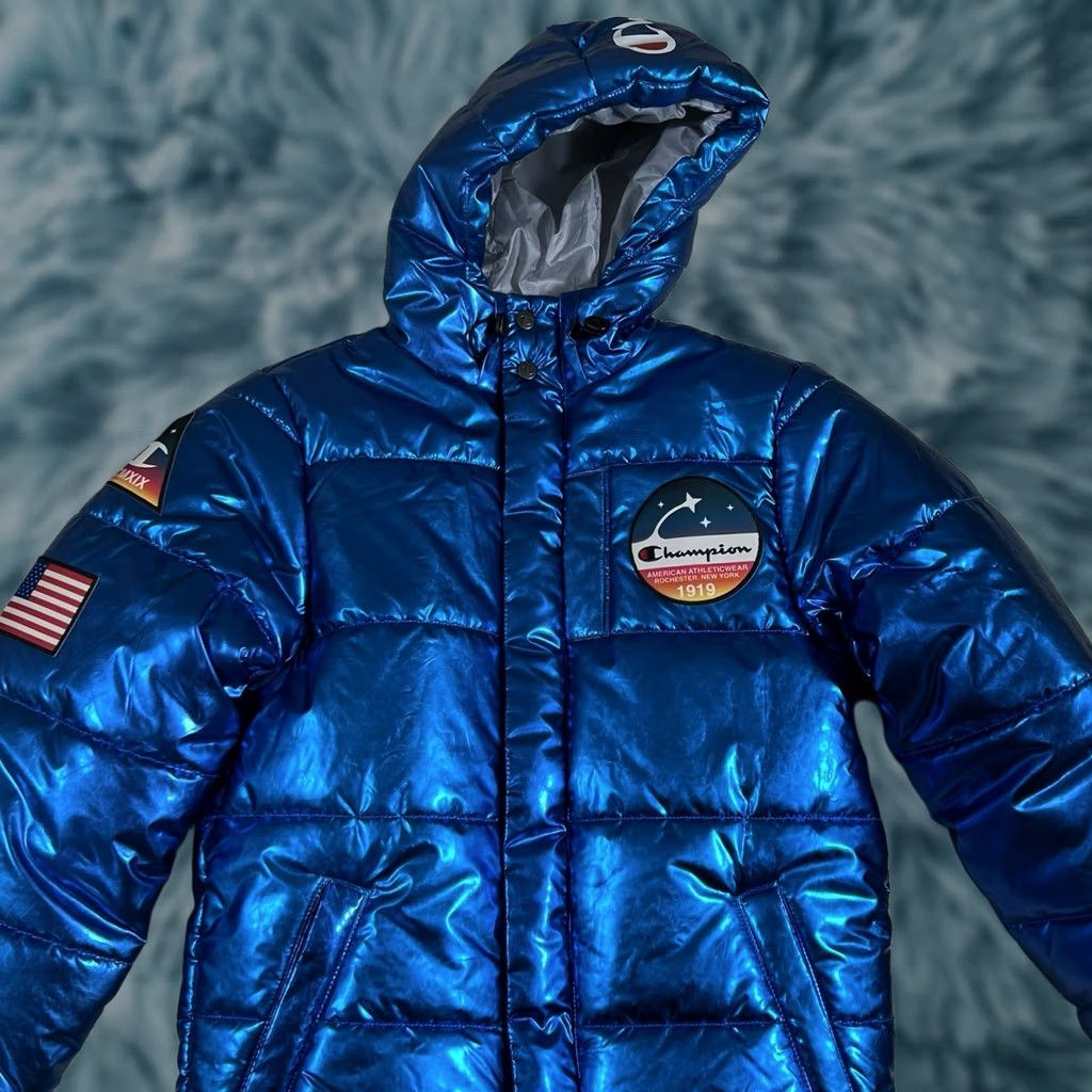 Champion VINTAGE Champion x NASA Metallic Puffer Jacket Mens XS Blue Quilted Space Jacket Size US XS / EU 42 / 0 - 1 Thumbnail