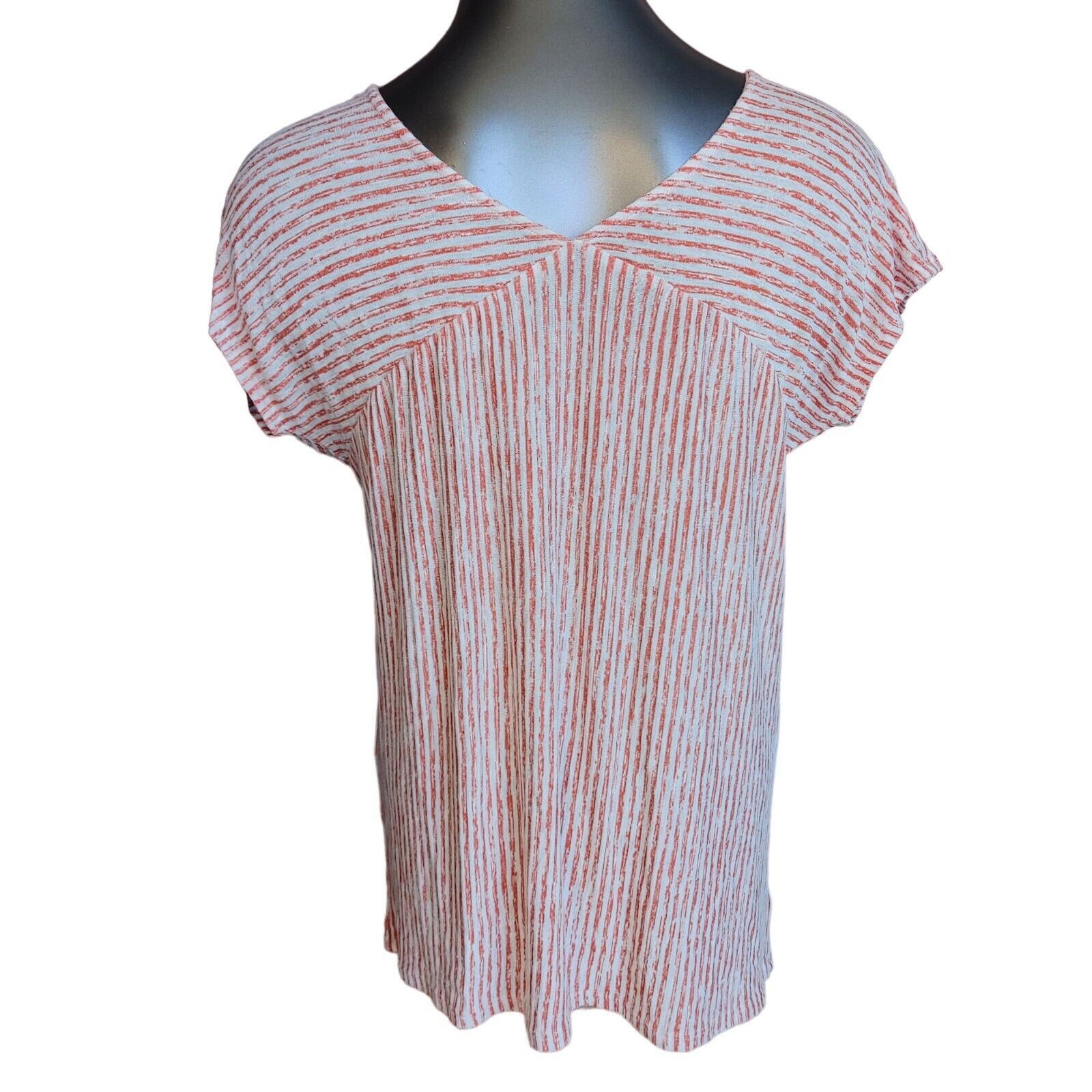 Other Pleione Women's Pink Striped Short Sleeve Slit Tasseled Top Size S / US 4 / IT 40 - 2 Thumbnail