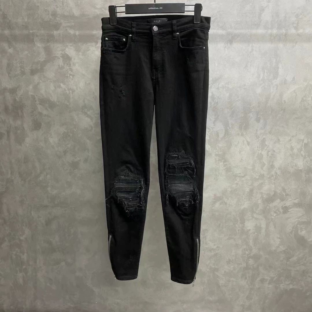Amiri Amiri Black Leather Patch Zipper Jeans Size 27" / US 4 / IT 40 - 1 Thumbnail