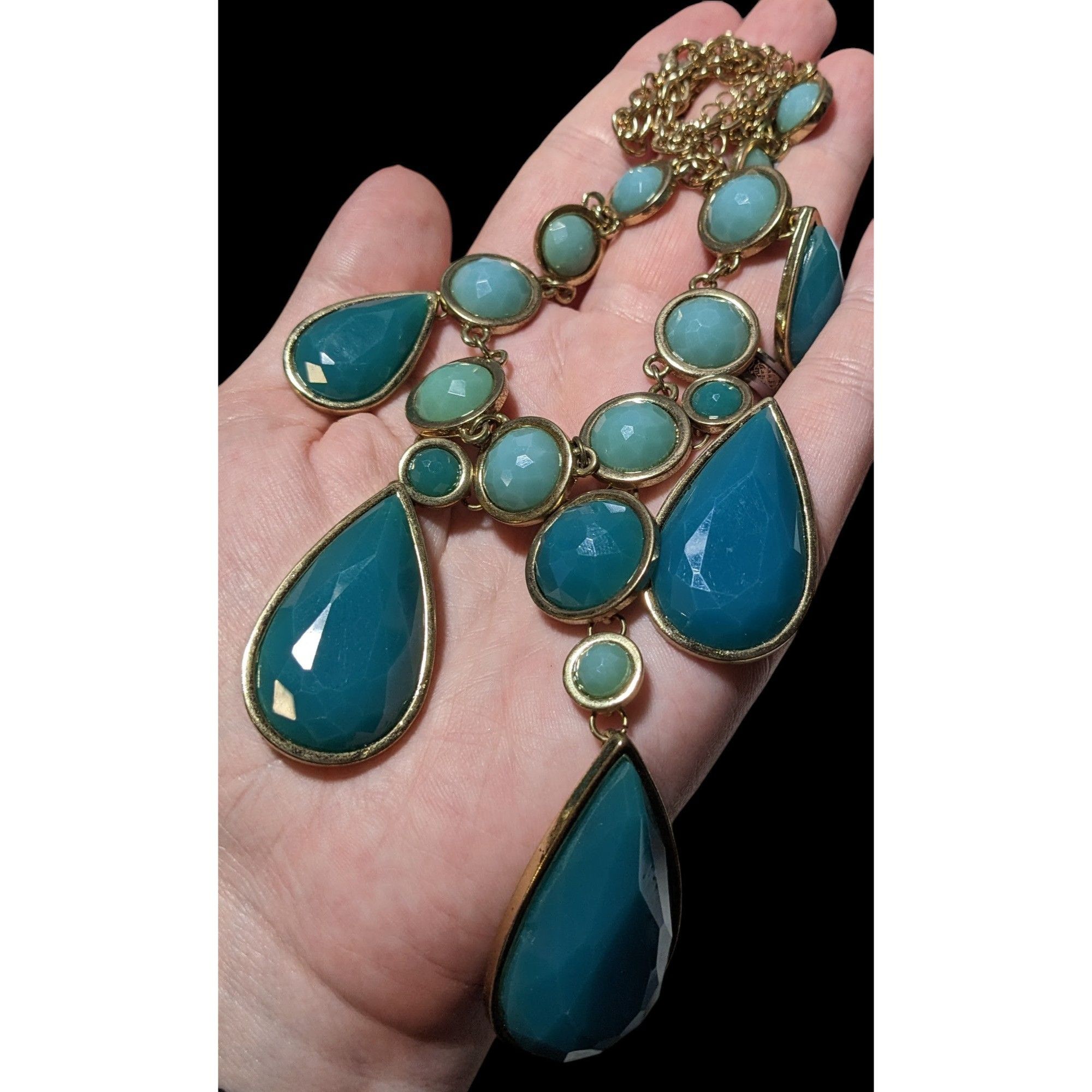 Other Teal Glam Faceted Teardrop Statement Necklace Size ONE SIZE - 4 Thumbnail