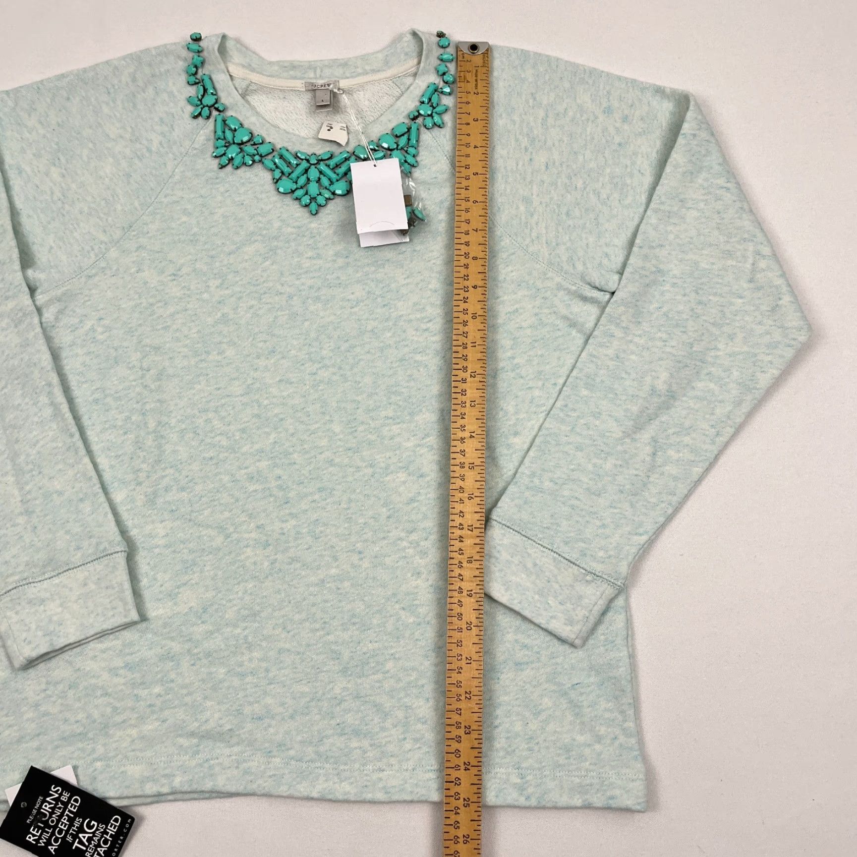 J.Crew J.CREW Sweatshirt Womens L Green Pullover Crew Neck Terry Beaded Necklace Statement NEW Size L / US 10 / IT 46 - 3 Thumbnail