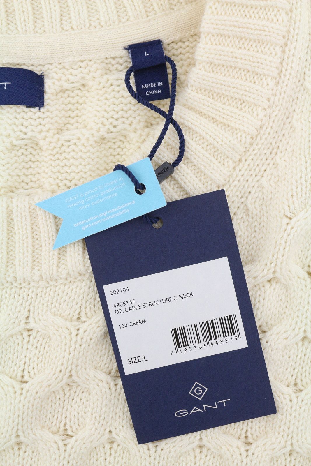 Gant CABLE C-NECK L Cream Wool Blend Jumper 87225 Size L / US 10 / IT 46 - 7 Thumbnail