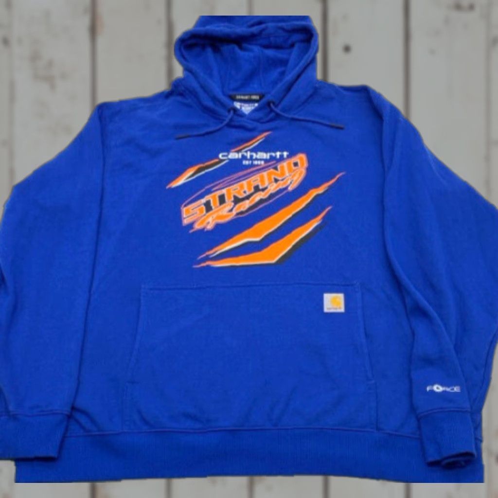 Carhartt Carhartt Hoodie Mens 2XL Loose Fit Sweatshirt Blue Crew Neck Pockets Racing 3797 TS5569 100% Authentic Big & Tall Pullover Cotton Polyester Fleece Size US XXL / EU 58 / 5 - 1 Thumbnail