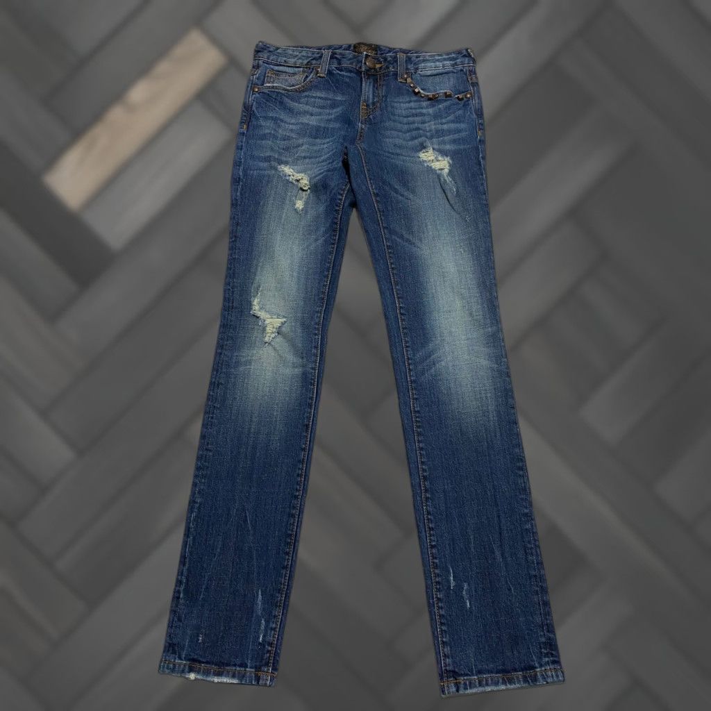 Express Express Jeans Rerock Women's Size 6 Blue Skinny Distressed Stretch Whiskers Size 28" / US 6 / IT 42 - 1 Thumbnail