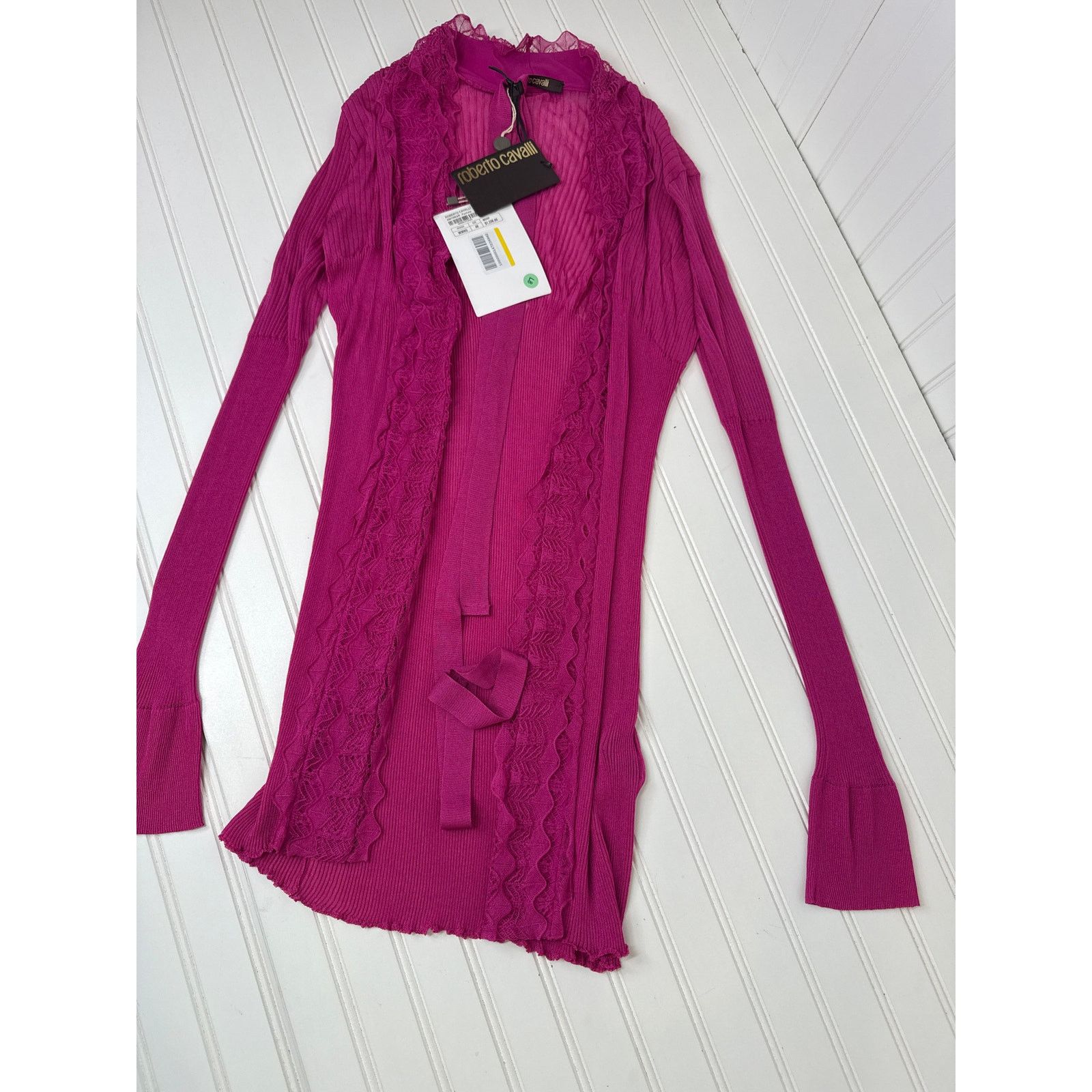 Roberto Cavalli Roberto Cavalli Knitwear Fuchsia Ribbed Open Cardigan L Size L / US 10 / IT 46 - 1 Thumbnail