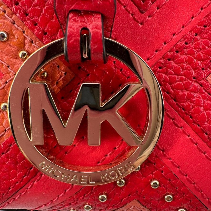 Michael Kors Michael Kors Riley Red Studded Leather Satchel MK Charm Bag Size ONE SIZE - 2 Thumbnail