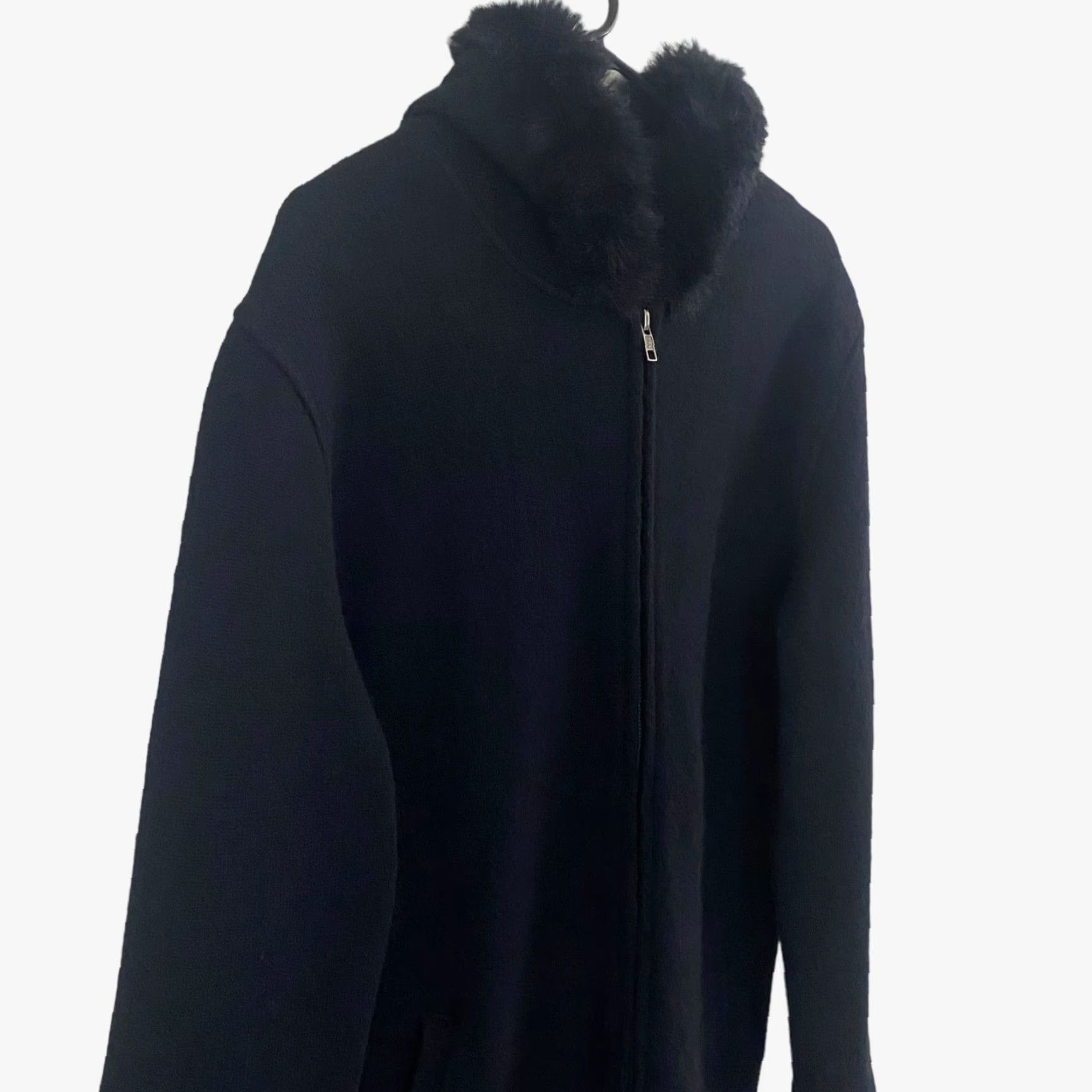 Jones New York VINTAGE Jones New York Wool Jacket Black Faux Fur Hooded Full-Zip Women's Large Size L / US 10 / IT 46 - 4 Thumbnail